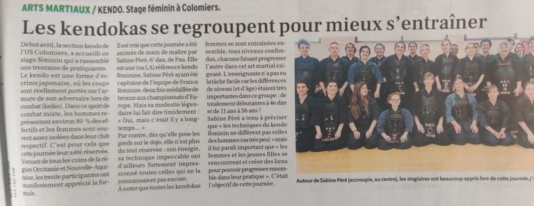 Kendo. Stage féminin à Colomiers (presse)